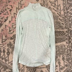 Free People Caroline Smocked Turtleneck Iced Aqua size XS